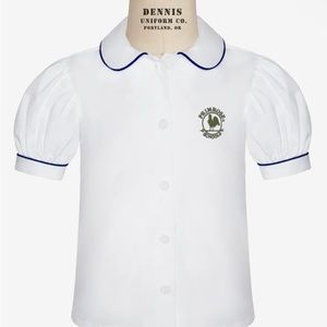 2 Girls Short Sleeve Peter Pan Collar Blouse w/ Navy Piping for Primrose School